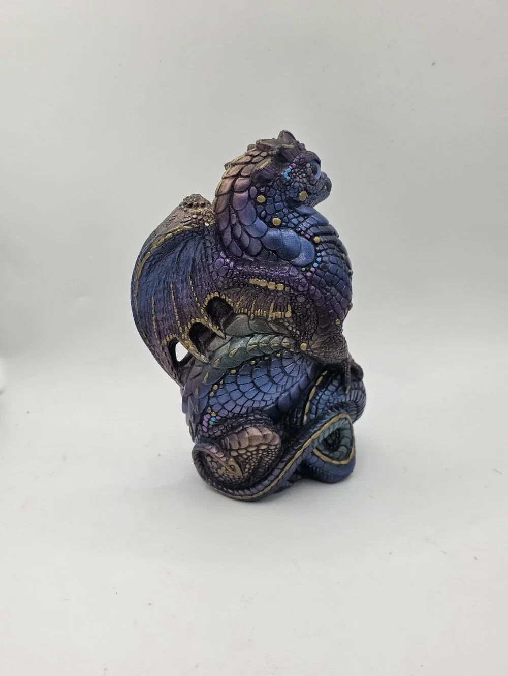 Vintage Windstone Editions Young Coiled Dragon Peacock Purple Blue M Pena 1988